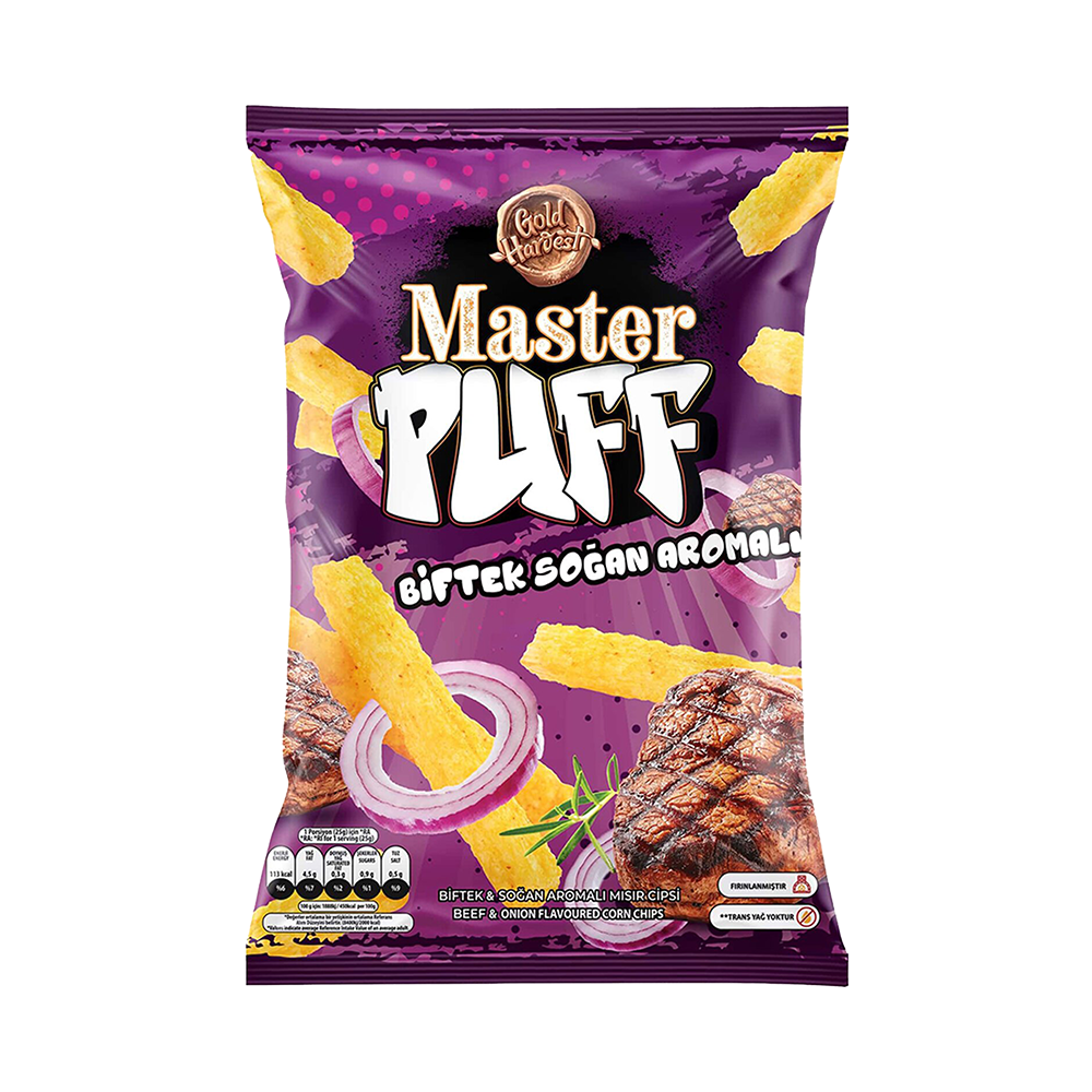 Master Puff Beef&Onion Flav Corn Chips 90gr