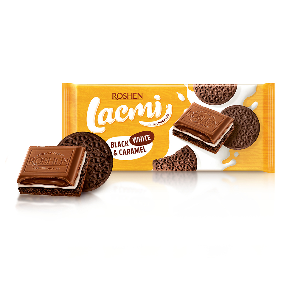 Roshen (3263) Lacmi Black,White&Caramel Mlk Choc Cocoa Biscuit 100g