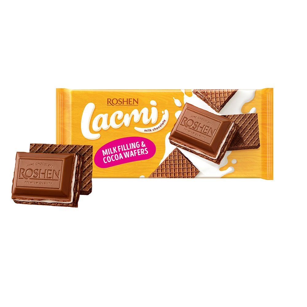 Roshen (3287) Lacmi Milk Chocolate wt Milk Filling & Cocoa Wafer 90g