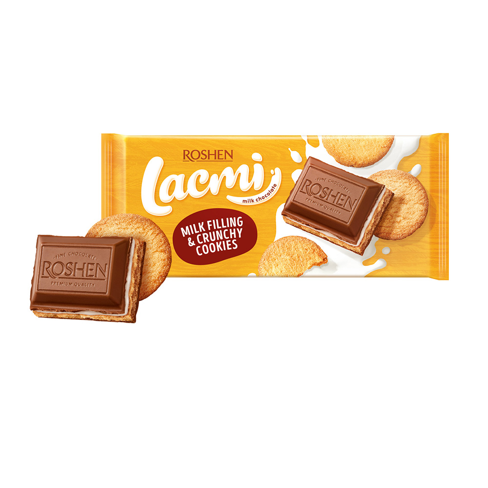 [3348] Roshen (3300) Lacmi Milk Chocolate wt Milk Filling & Crunchy Cookies 100g