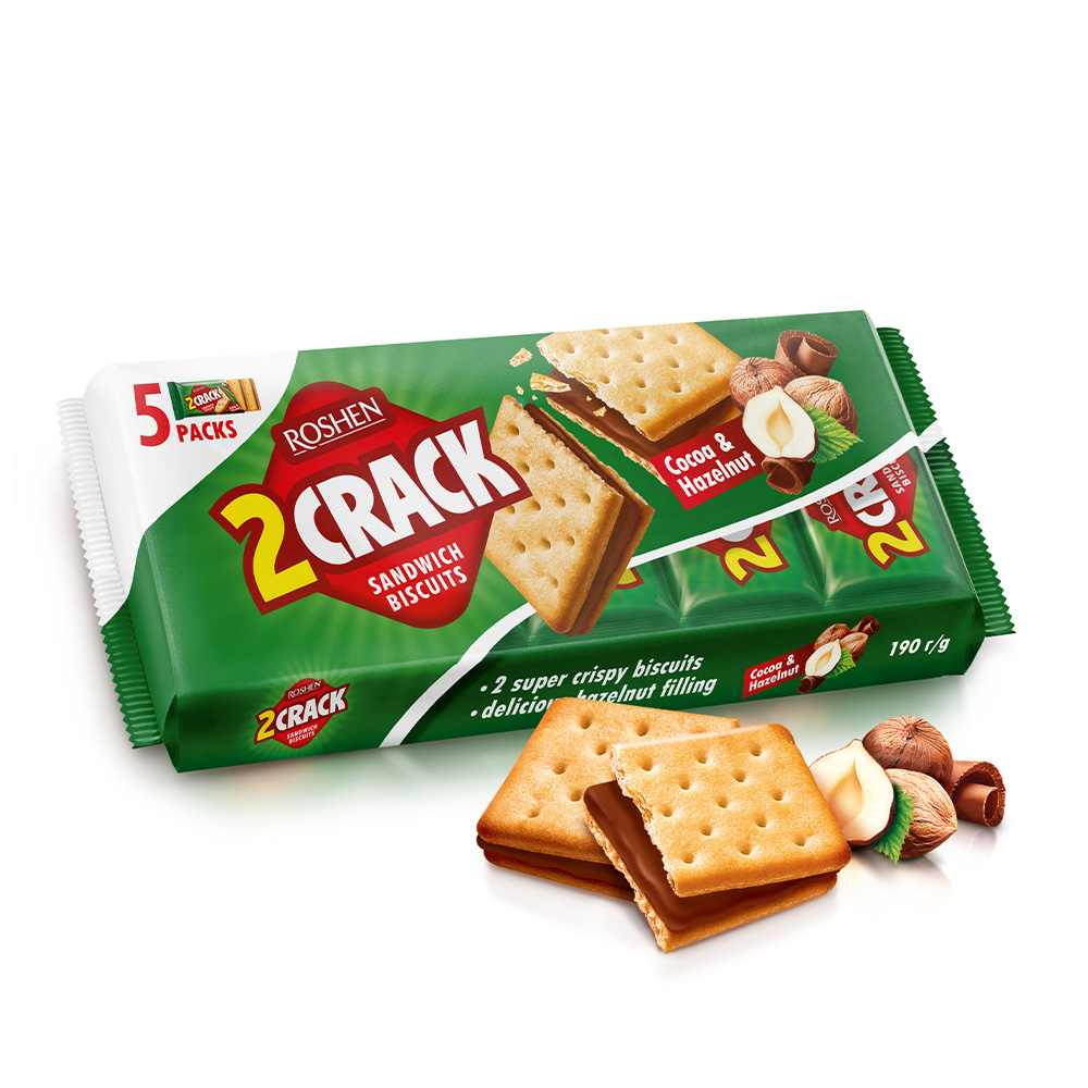Roshen (6614) 2 Crack Biscuit wt Cocoa&Hzlnt Nut filling 190g