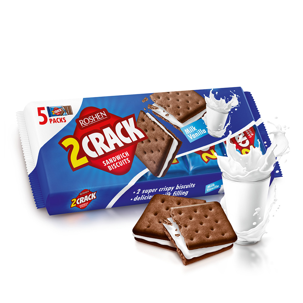 [3356] Roshen (6607) 2 Crack Biscuit wt Milk-Vanilla Filling 190g