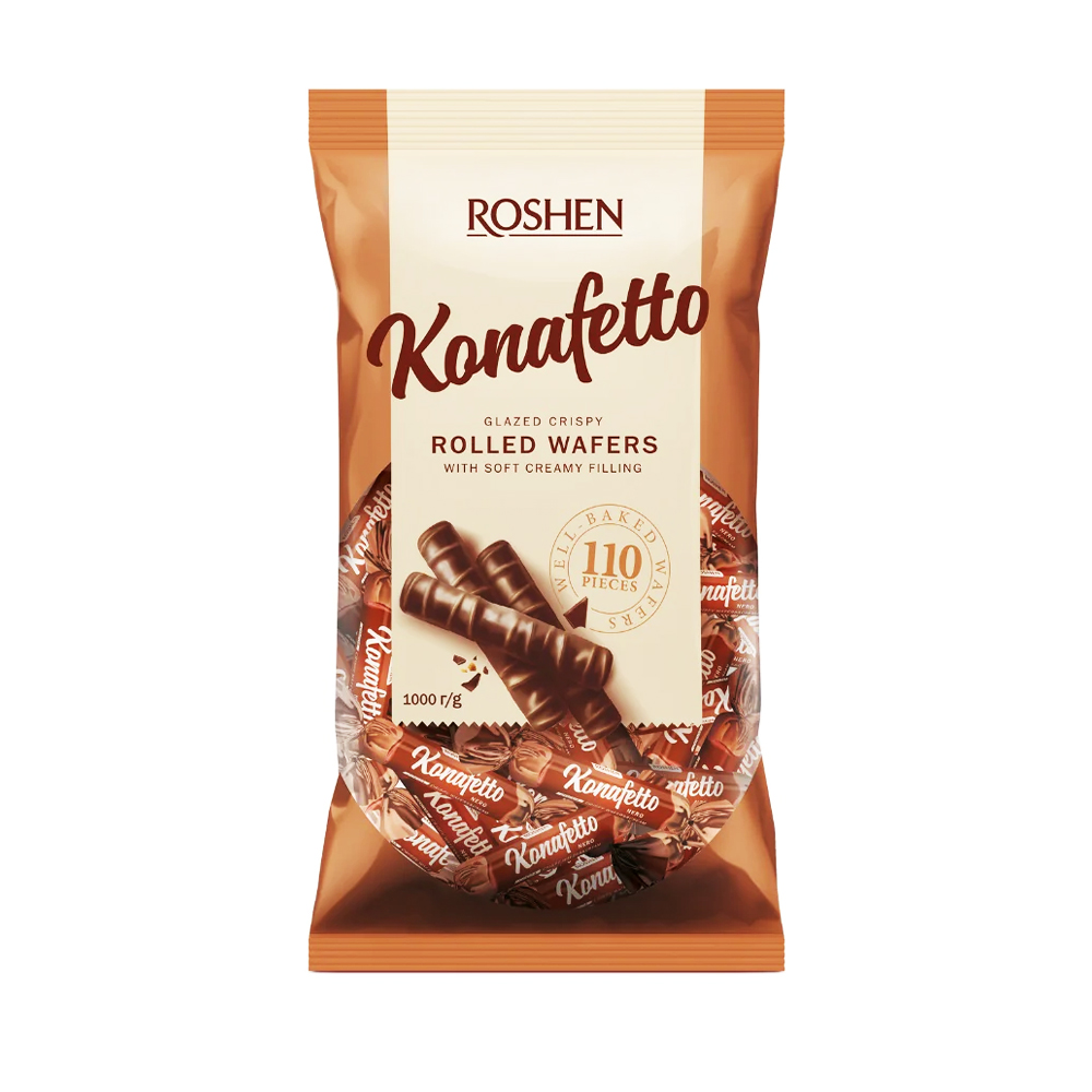 Roshen (5649) Konafetto Wafer Rolls in Cocoa Compound Coating 1kg