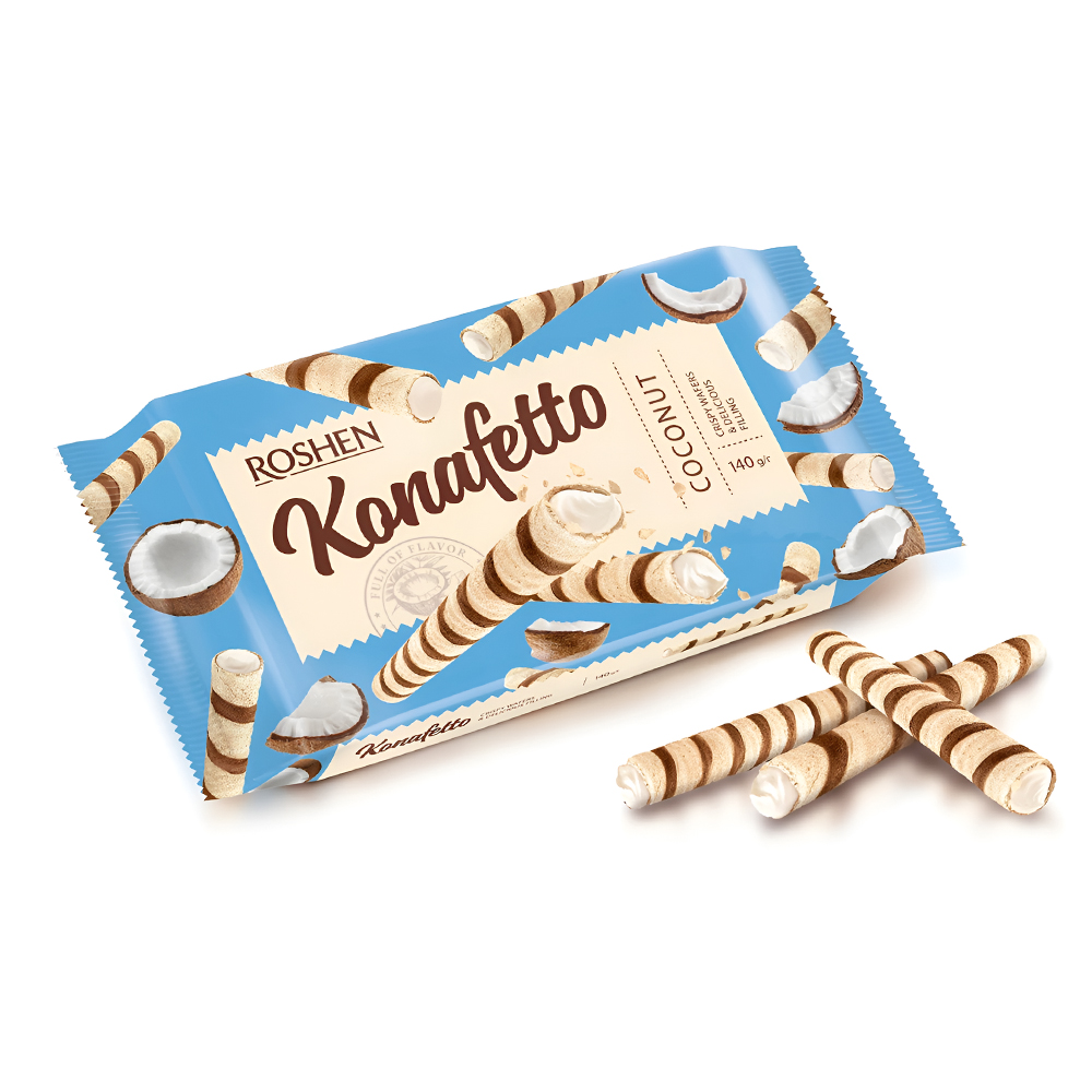 [3369] Roshen (1924) Konafetto Wafer Rolls wt Coconut Flav Filling 140g