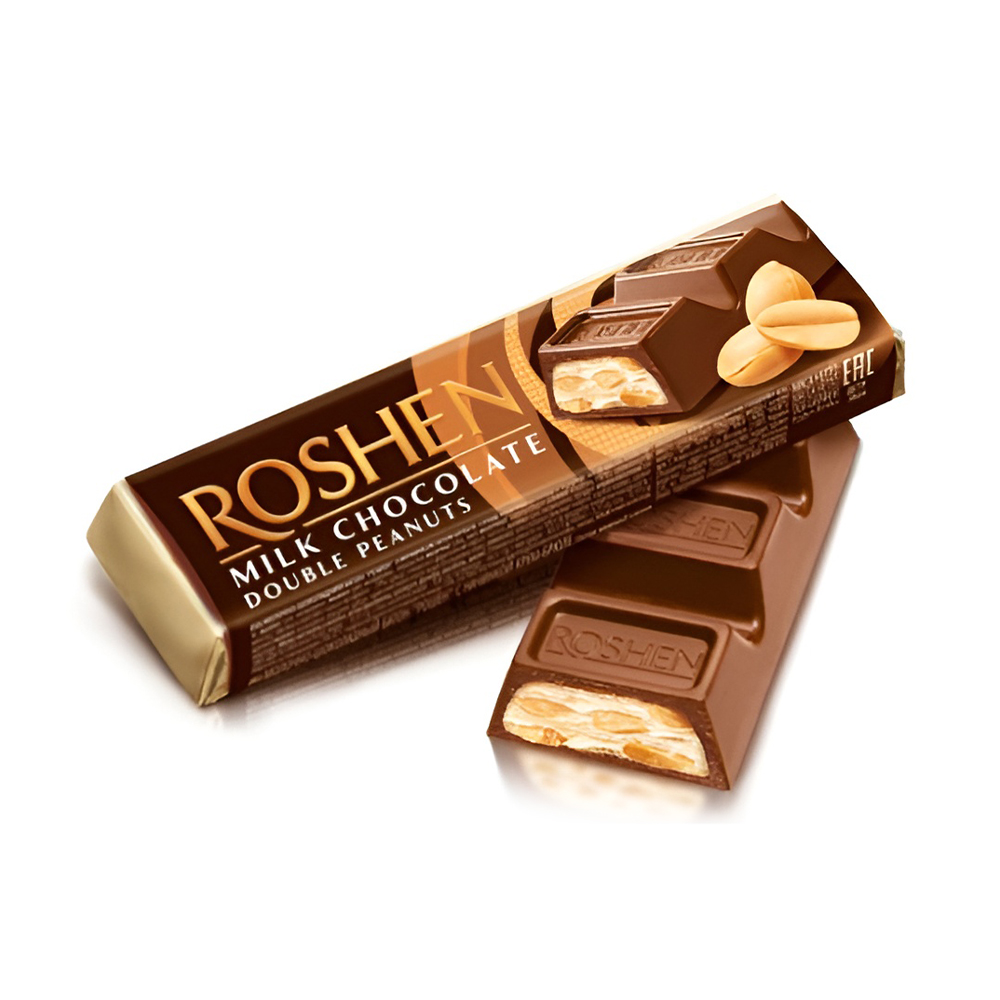 Roshen (9869) Double Peanut Milk Chocolate Bar wt Chopped Peanuts & Peanut Crm 39g