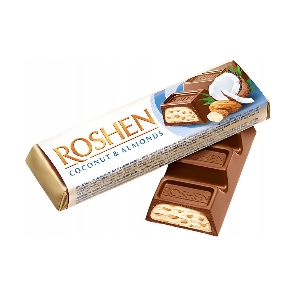 Roshen (9531) Milk Chocolate Bar wt Almonds & Coconut Filling 38g