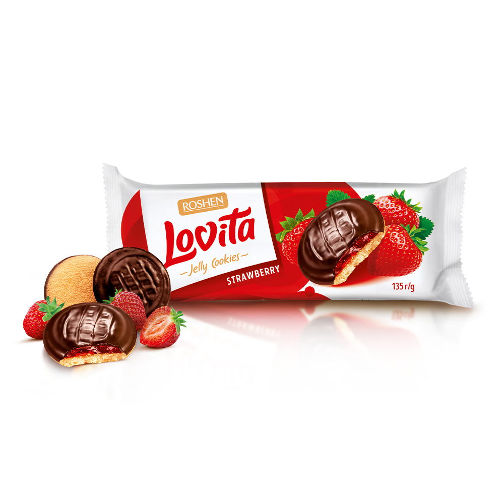 Roshen (4260) Lovita Jelly Cookies Biscuits wt Strawberry Flav Jelly Filling 135g