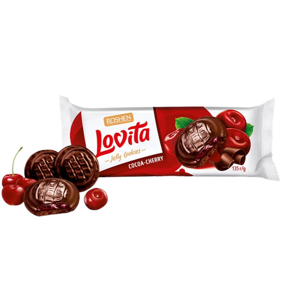Roshen (5991) Lovita Cookies Biscuits wt Cherry Flav Jelly Filling 135g