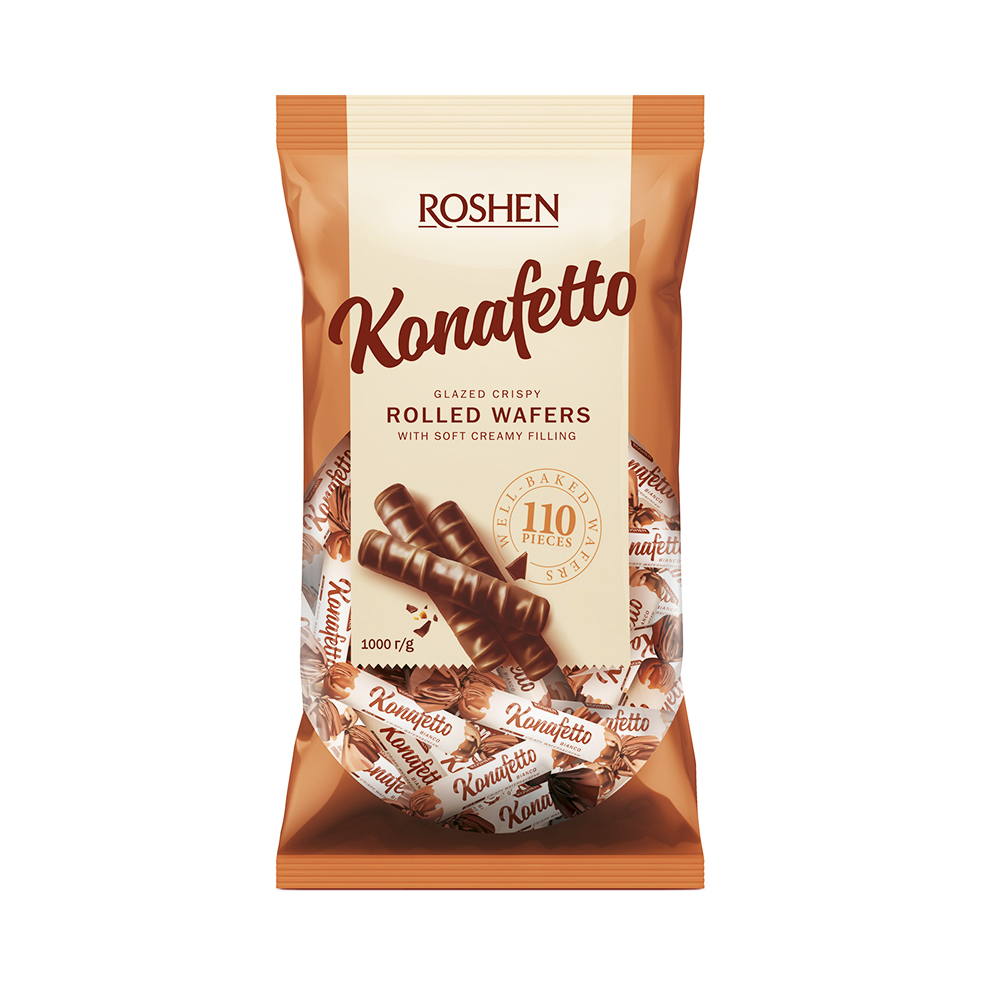 Roshen (1824) Konafetto Blanc Wafer Rolls in Cocoa Compound Coating 1kg