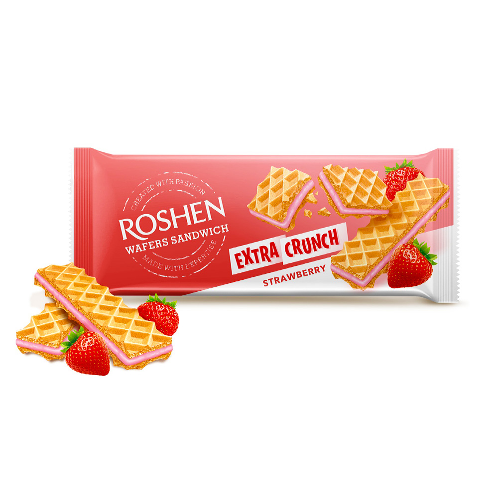 [3425] Roshen (2081) Wafers Sandwich Crunch wt Strawberry Flav Filling 142g
