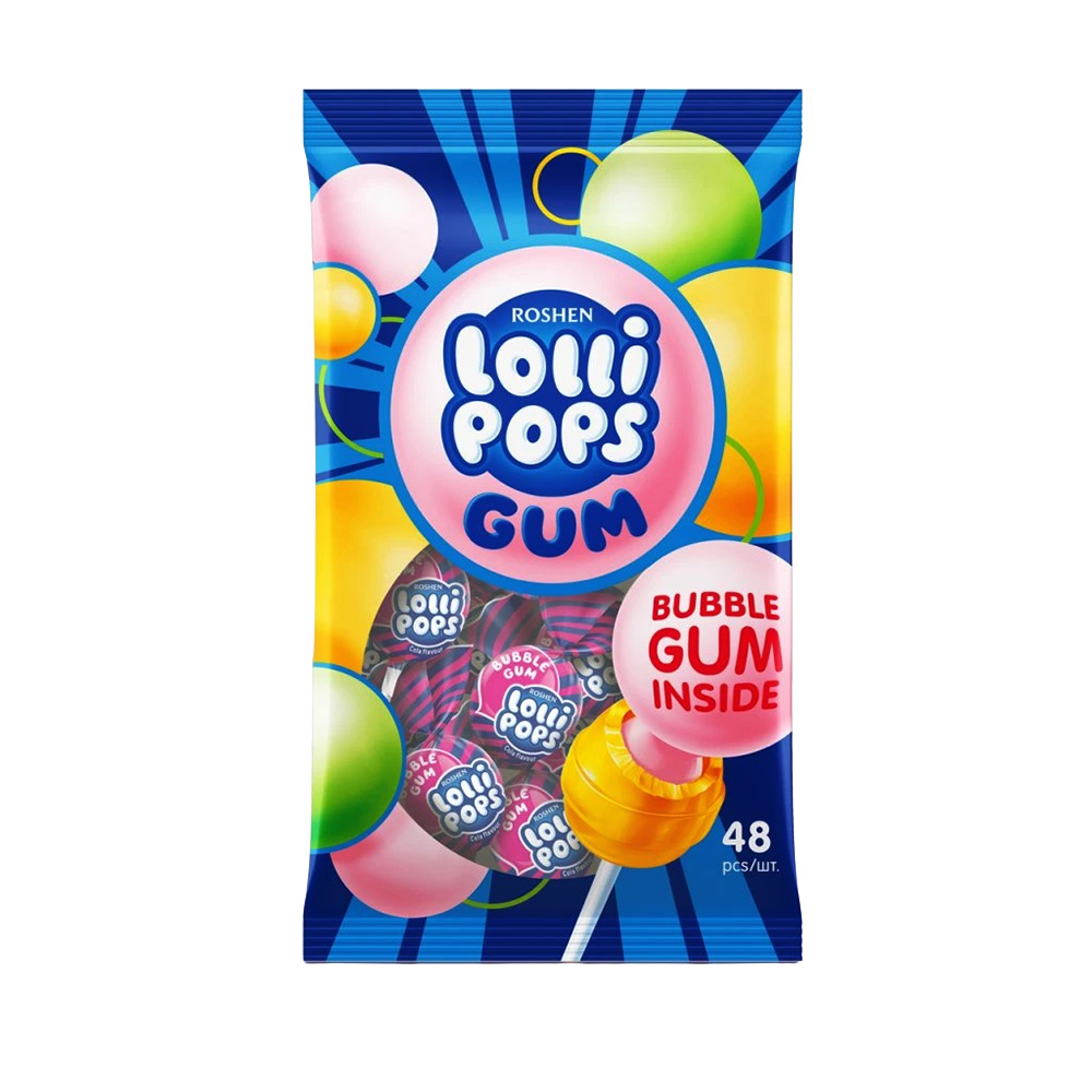 Roshen(0675) Lollipop Gum Hard Candy wt Cola&Bblgm Flav 920kg