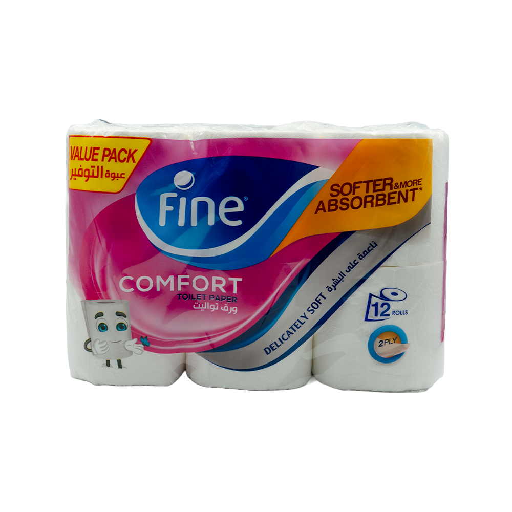 Fine Toilet Tissue Comfort 180 Sheets 2 Plies (12 Rolls)
