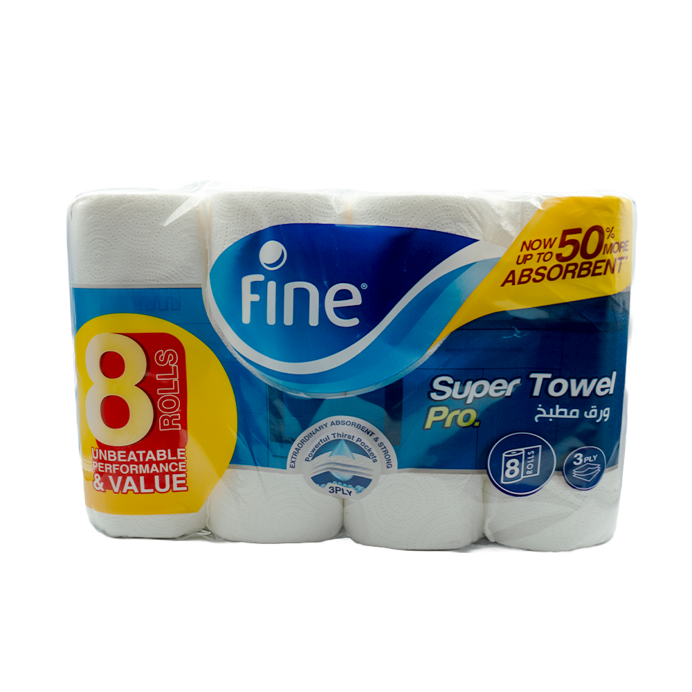 Fine Towel Household Super PRO 60 Sheets 3 Plies (8 Rolls)