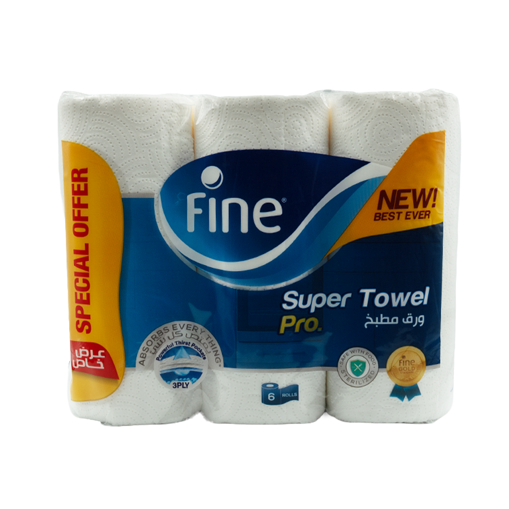 Fine Towel Household Super PRO 60 Sheets 3 Plies (6 Rolls)