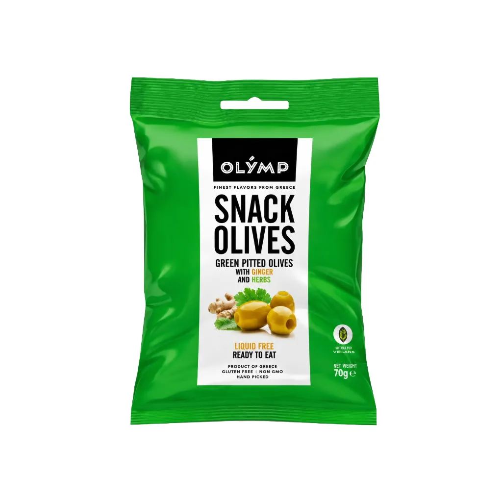 Olymp Green Pitted Olives wth Ginger & Herbs 70g