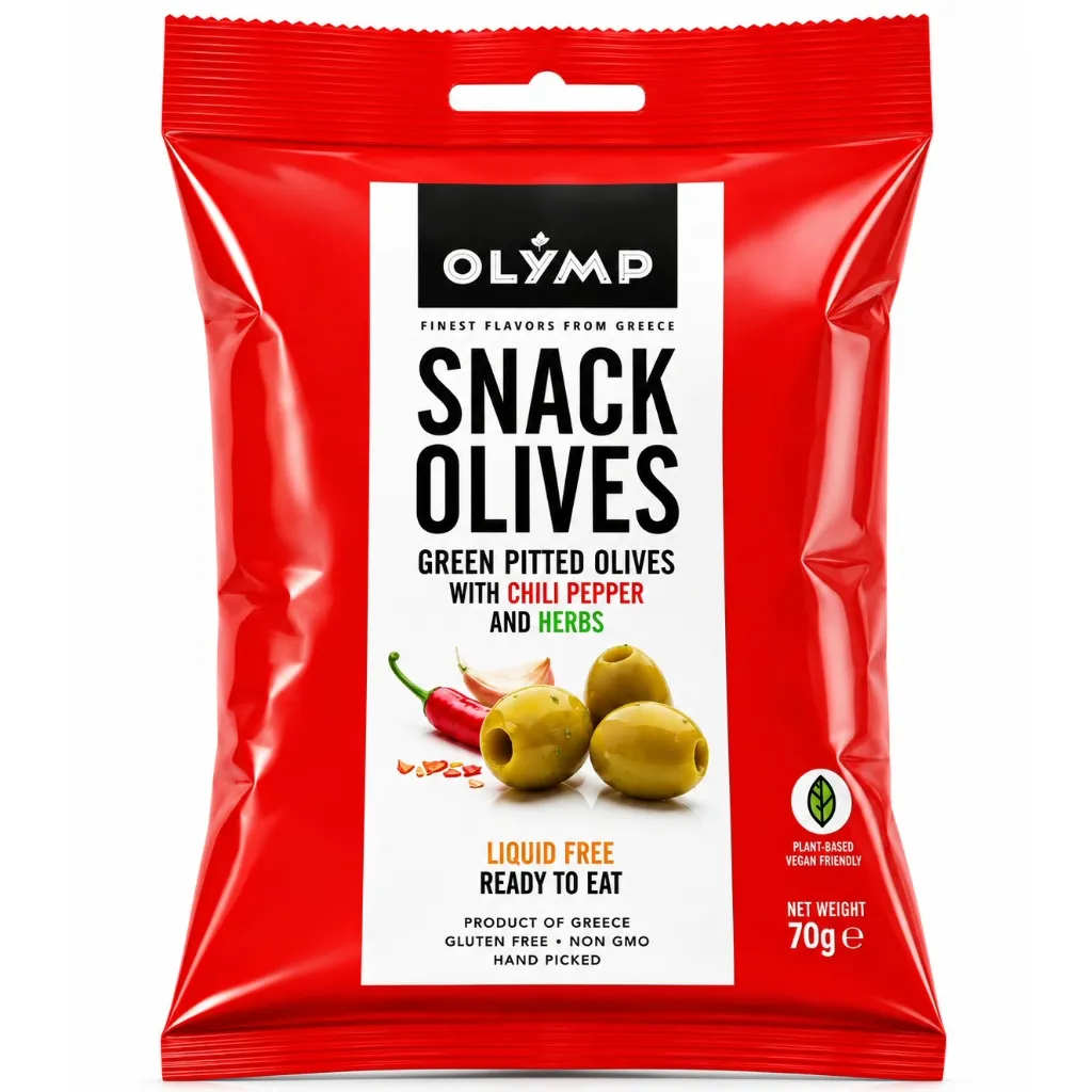 [3890] Olymp Green Pitted Olives wth Chillie Pepper & Herbs 70g