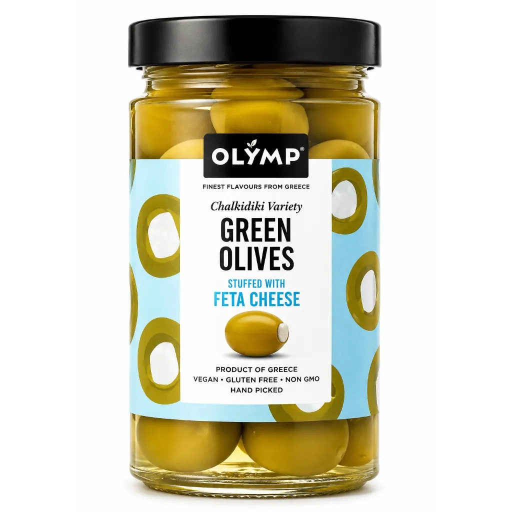 [3891] Olymp Green Olives Stuffed wth Feta Cheese 320g