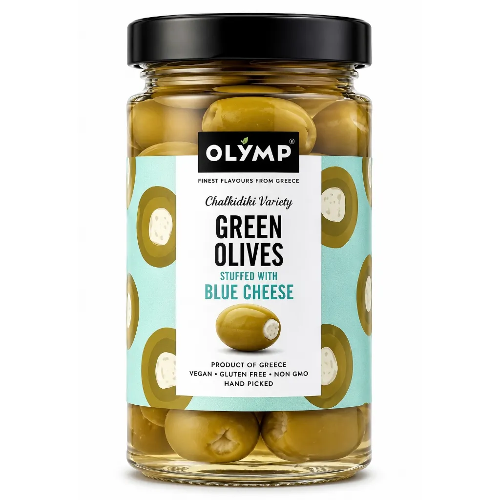 [3892] Olymp Green Olives Stuffed wth Blue Cheese 320g