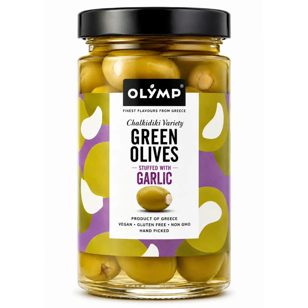 [3893] Olymp Green Olives Stuffed wth Garlic 320g