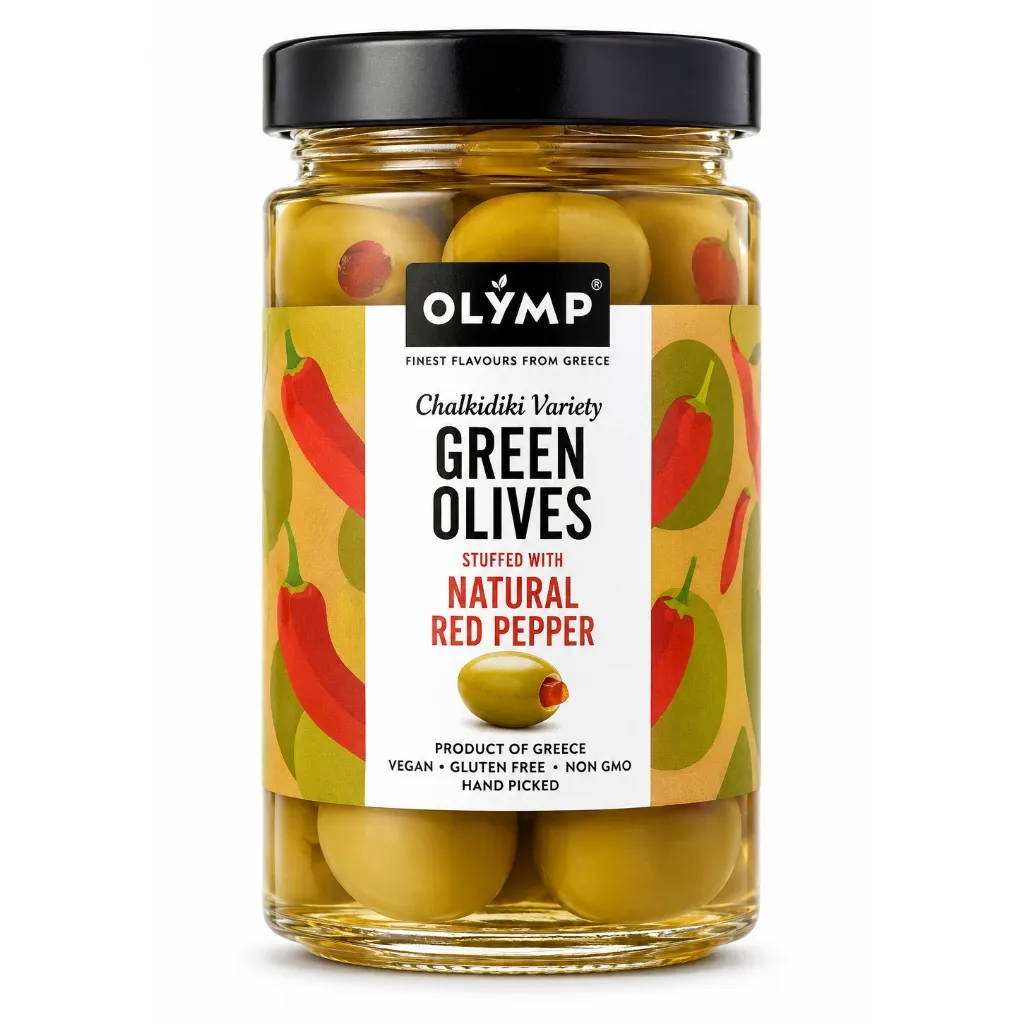 [3898] Olymp Green Olives Stuffed wth Ntr Red Pepper 320g